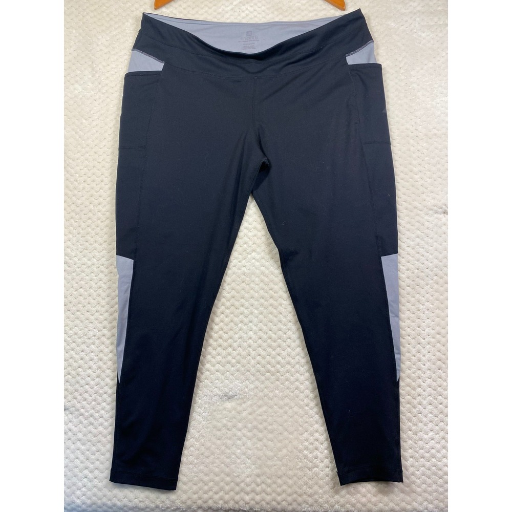 Free 2 B By Free Country Black Grey Cropped Leggings Women 2X Active Yoga Pocket